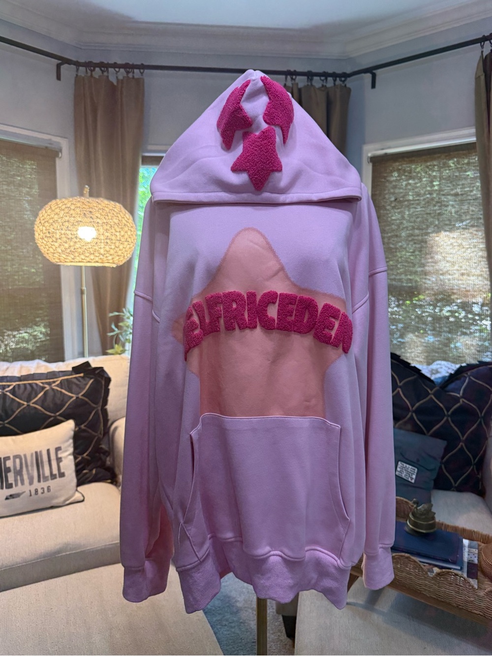 Aelfric Eden Pink Star Appliqué Hoodie with Hot Pink Logo